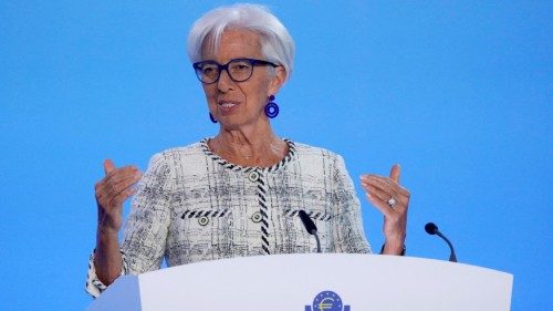 epa10692448 European Central Bank (ECB) President Christine Lagarde gestures as she addresses a ...