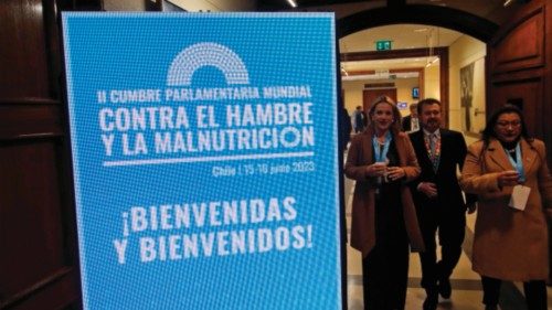 Picture of a welcoming banner to the Second Parliamentary Summit against Hunger and Malnutrition is ...