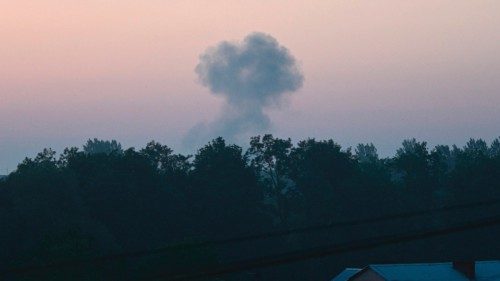 This picture shows a cloud of smoke after a night drone strike in the western Ukrainian city of Lviv ...