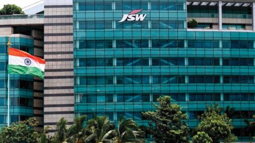 The logo of JSW Group, formerly known as Jindal South West (JSW), an Indian business conglomerate ...
