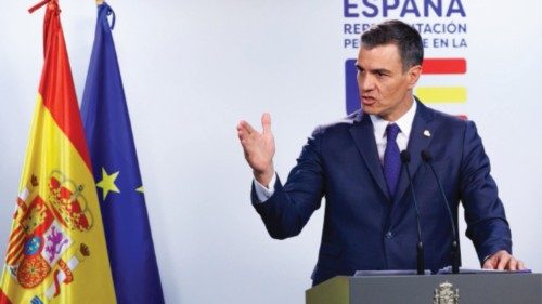 epa10719199 Spain's Prime minister Pedro Sanchez speaks during a press on the second day of a ... epa10719199 Spain's Prime minister Pedro Sanchez speaks during a press on the second day of a ...