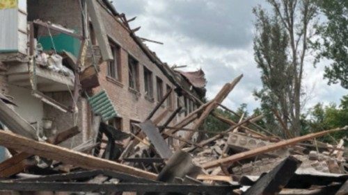 A view shows buildings destroyed by a Russian air strike, amid Russia's attack on Ukraine, in ...