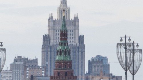 FILE PHOTO: Russian Foreign Ministry headquarters are seen next to one of the towers of Moscows ...