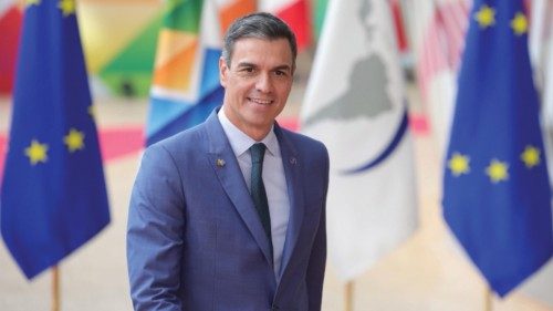 epa10751354 Spain's Prime Minister Pedro Sanchez arrives for the EU-CELAC Summit of Heads of State ...