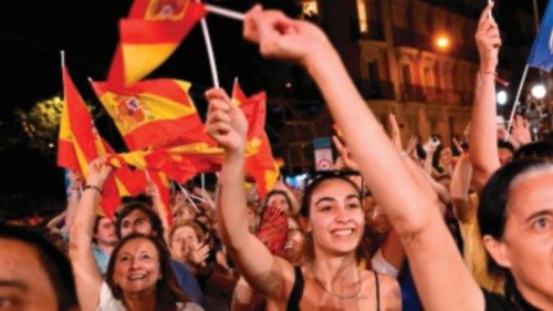 Supporters of the conservative Partido Popular (People's Party) wave flags outside the PP ... Supporters of the conservative Partido Popular (People's Party) wave flags outside the PP ...