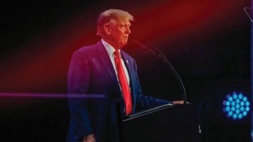 (FILES) Former US President and 2024 presidential hopeful Donald Trump speaks at the Turning Point ...