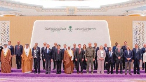 A handout picture provided by the Saudi Press Agency (SPA) on August 6, 2023 shows representatives ... A handout picture provided by the Saudi Press Agency (SPA) on August 6, 2023 shows representatives ...