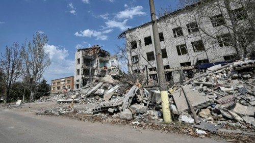 A view shows residential buildings destroyed by Russian military strike, amid Russia's attack on ...