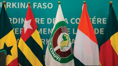 (FILES) ECOWAS flag with member flags at the second extraordinary summit on the political situation ...