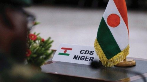 FILE PHOTO: A name tag for Niger's Chief of Defense staff is seen at the ECOWAS meeting on the ...