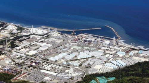 An aerial view shows the Fukushima Daiichi nuclear power plant, which started releasing treated ...
