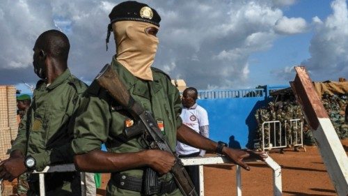 TOPSHOT - Niger's security officers stand guard as supporters of Niger's National Council of ...
