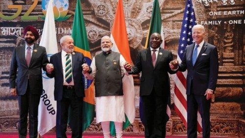 World Bank President Ajay Banga, Brazilian President Luiz Inacio Lula da Silva, Indian Prime ...