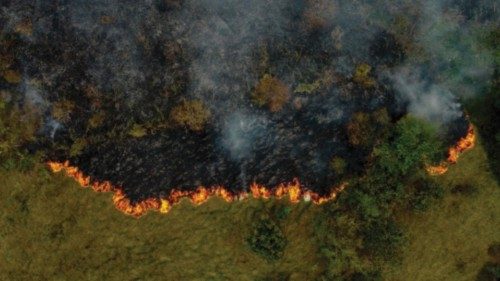 Smoke from illegal fires lit by farmers rises in Manaquiri, Amazonas state, on September 6, 2023. ...