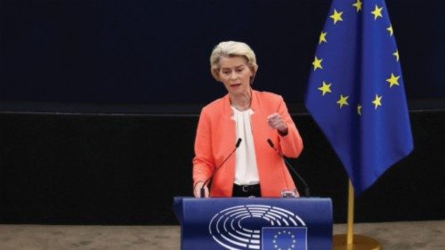 European Commission President Ursula von der Leyen delivers the State of the European Union address ...