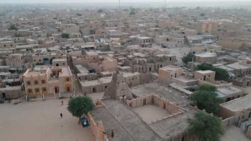 This aerial view the Sankore Mosque in Timbuktu on January 04, 2022. The Al-Qaeda-linked jihadist ...