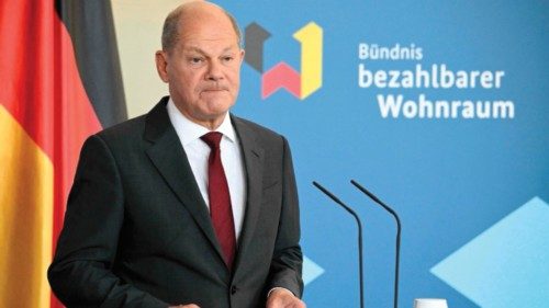 German Chancellor Olaf Scholz holds a press conference prior to the Housing summit to revive the ...