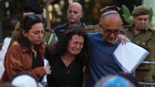 Israelis mourn Ili Bar Sade, a soldier who was killed in an attack by Hamas militants, at his ...