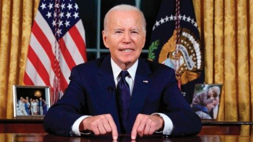 TOPSHOT - US President Joe Biden addresses the nation on the conflict between Israel and Gaza and ...