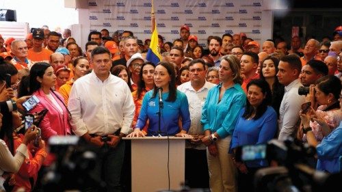 Maria Corina Machado, candidate of the Vente Venezuela party for the opposition primaries, addresses ...