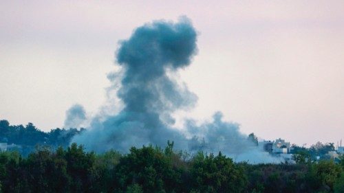 Smoke billows after an Israeli strike on the Lebanese village of Alma Ach-Chaab on October 13, 2023. ...