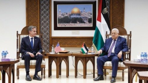 US Secretary of State Antony Blinken (L) meets with Palestinian president Mahmud Abbas at the ...