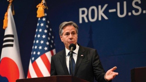 US Secretary of State Antony Blinken speaks during a joint press conference with South Korean ...