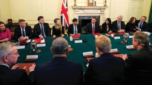 Britain's Prime Minister Rishi Sunak (rear C) chairs a cabinet meeting at 10 Downing Street in ...