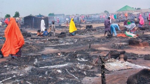 A general view of destruction caused after a fire broke out at Muna Alamdiri camp near Maiduguri on ... A general view of destruction caused after a fire broke out at Muna Alamdiri camp near Maiduguri on ...