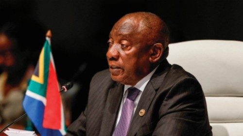 (FILES) South African President Cyril Ramaphosa delivers his remarks at the plenary session during ...
