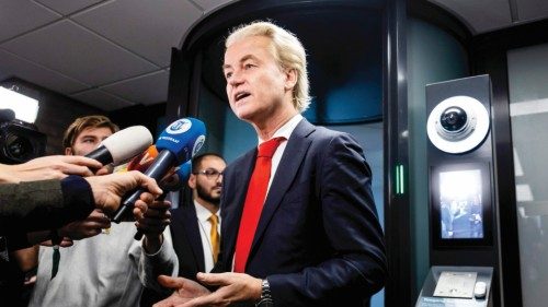 Leader of the Party for Freedom (PVV) Geert Wilders speaks to the press after a meeting with Speaker ...