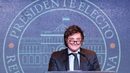 epa10985531 Argentine president-elect Javier Milei gives a speech after winning in the runoff ... epa10985531 Argentine president-elect Javier Milei gives a speech after winning in the runoff ...