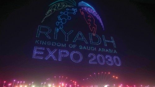TOPSHOT - A light display created using drones is performed after Riyadh won the right to host the ... TOPSHOT - A light display created using drones is performed after Riyadh won the right to host the ...