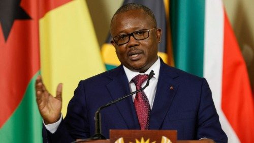 (FILES) Guinea-Bissau President Umaro Sissoco Embalo conducts a press conference during his state ...