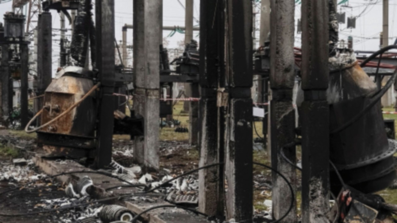 FILE PHOTO: A view shows a high-voltage substation of Ukrenergo damaged by a Russian air strike in ...