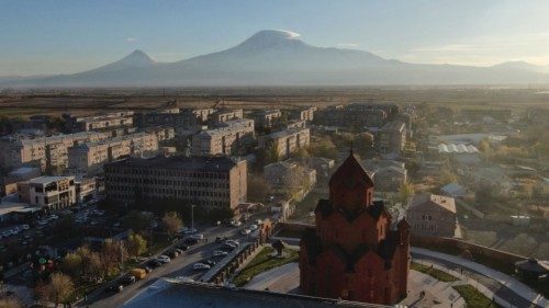 A general view shows the town of Masis, with Mount Ararat seen in the background, Armenia November ...