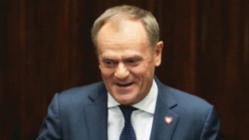 Leader of the Civic Coalition (KO) Donald Tusk speaks after the Parliament voted in favor of him ...