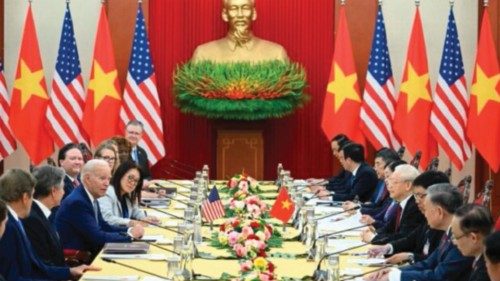 US President Joe Biden and Vietnam's Communist Party General Secretary Nguyen Phu Trong (5R) hold a ... US President Joe Biden and Vietnam's Communist Party General Secretary Nguyen Phu Trong (5R) hold a ...