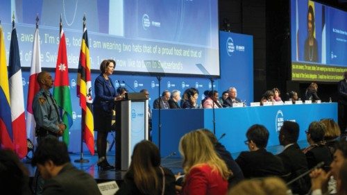 Swiss State Secretary for Migration Christine Schraner Burgener addresses the assembly on the ... Swiss State Secretary for Migration Christine Schraner Burgener addresses the assembly on the ...