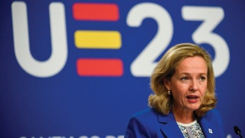 (FILES) Spanish Finance Minister Nadia Calvino addresses a press conference after the informal ... (FILES) Spanish Finance Minister Nadia Calvino addresses a press conference after the informal ...