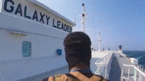 FILE PHOTO: A Houthi fighter stands on the Galaxy Leader cargo ship in the Red Sea in this photo ... FILE PHOTO: A Houthi fighter stands on the Galaxy Leader cargo ship in the Red Sea in this photo ...