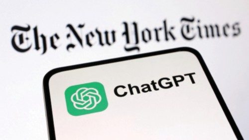 ChatGPT and The New York Times logos are seen in this illustration taken December 27, 2023. ...