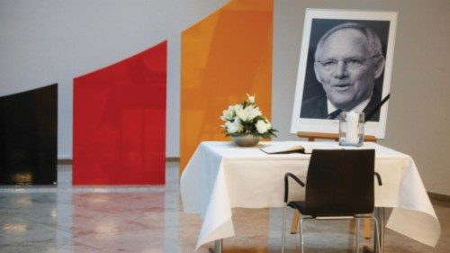 epa11045726 A condolence book and a portrait photo showing former German Parliament Bundestag ... epa11045726 A condolence book and a portrait photo showing former German Parliament Bundestag ...