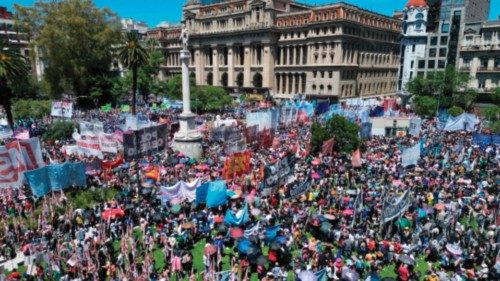 TOPSHOT - In this aerial view, members of labor unions protest against President Javier Milei?s ... TOPSHOT - In this aerial view, members of labor unions protest against President Javier Milei?s ...