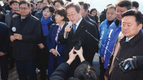 South Korea's opposition party leader Lee Jae-myung speaks during his visit to Busan, South Korea, ... South Korea's opposition party leader Lee Jae-myung speaks during his visit to Busan, South Korea, ...