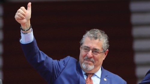 epa11057444 The elected president of Guatemala, Bernardo Arevalo de Leon, greets upon his arrival at ... epa11057444 The elected president of Guatemala, Bernardo Arevalo de Leon, greets upon his arrival at ...