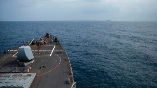 In this image obtained fro the US Department of Defense, the Arleigh Burke-class guided-missile ... In this image obtained fro the US Department of Defense, the Arleigh Burke-class guided-missile ...