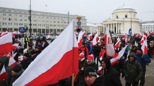 epa11069647 Polish opposition party Law and Justice supporters take part in a protest under the ... epa11069647 Polish opposition party Law and Justice supporters take part in a protest under the ...