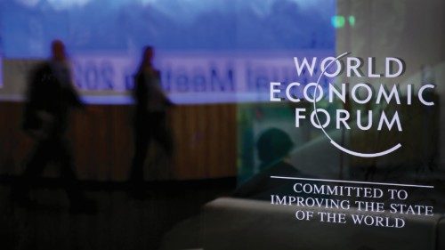 epa11077125 The logo of the WEF on a window of the Congress Center as participants are reflected ... epa11077125 The logo of the WEF on a window of the Congress Center as participants are reflected ...