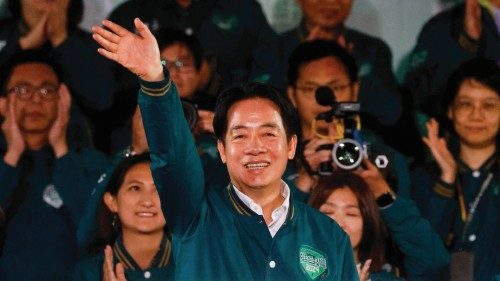 FILE PHOTO: Taiwan President-elect Lai Ching-te, of Democratic Progressive Party's (DPP) gestures as ...